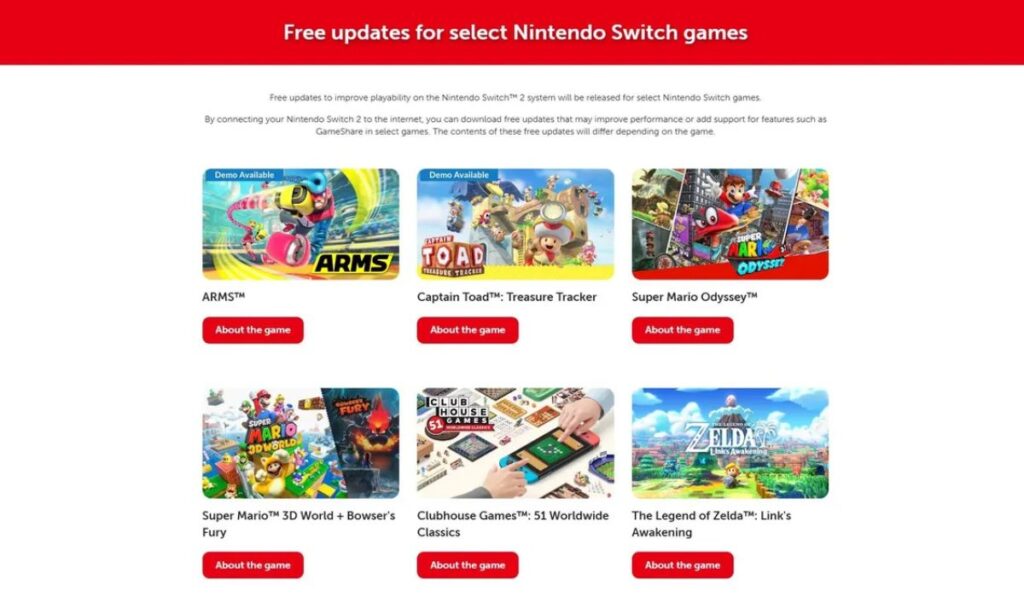 All Nintendo Games You Can Update for Free to Switch 2