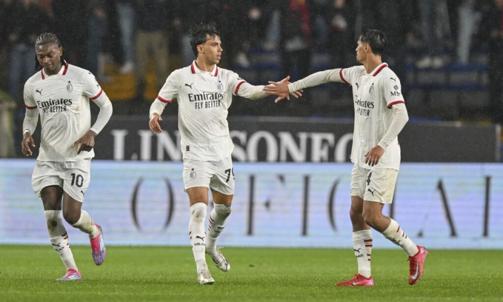 AC Milan players celebrate comeback win against Genoa