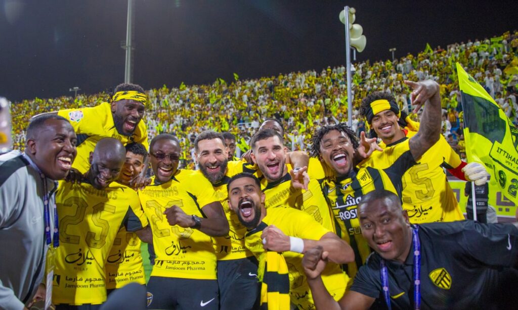 Al-Ittihad players celebrating their Saudi Pro League title with Fans