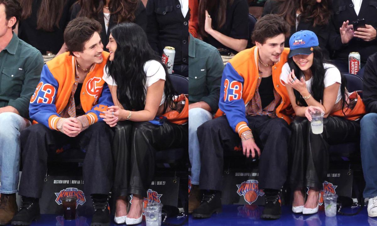 Kylie Jenner and Timothée Chalamet Light Up Courtside in Matching Orange Bombers and PDA at Knicks Game