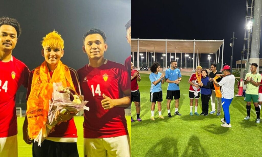 Rekha Poudel receiving honor in Abu Dhabi