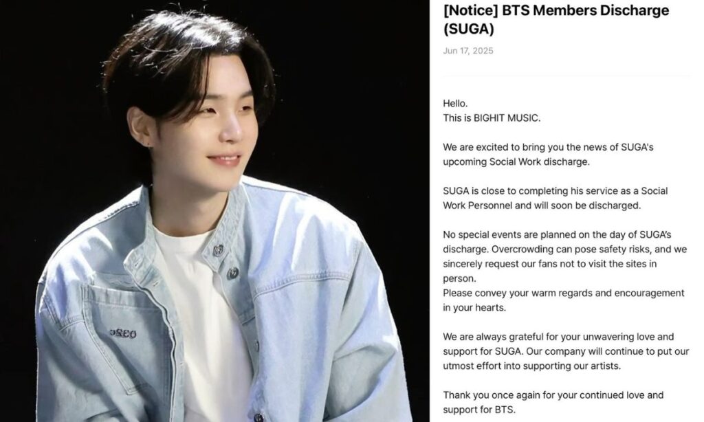 BTS' Suga Set to Complete Social Service This Week; BigHit Urges Fans to Avoid Discharge Site