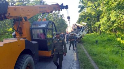Gas bullet and truck accident in Chitwan's Tikauli jungle, two injured