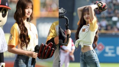 IVE’s Liz Charms Fans with First Pitch for LG Twins at Jamsil Stadium