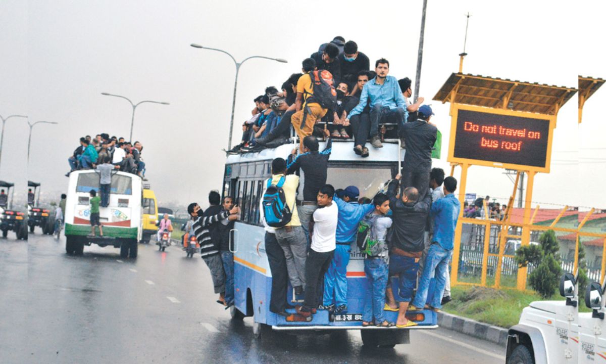 Overcrowded Buses in Kathmandu Like Stuffing People Like Gundruk