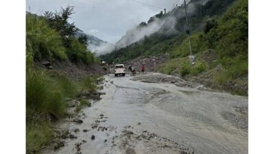 Landslide blocks Araniko Highway at Jure section