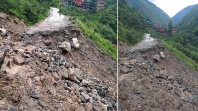 Landslide blocks Araniko Highway, vehicles halted at Tatopani customs area